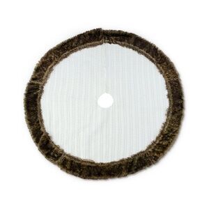 K&K Interiors, Inc. 48In White Cable Knit Tree Skirt With Fur Trim, White